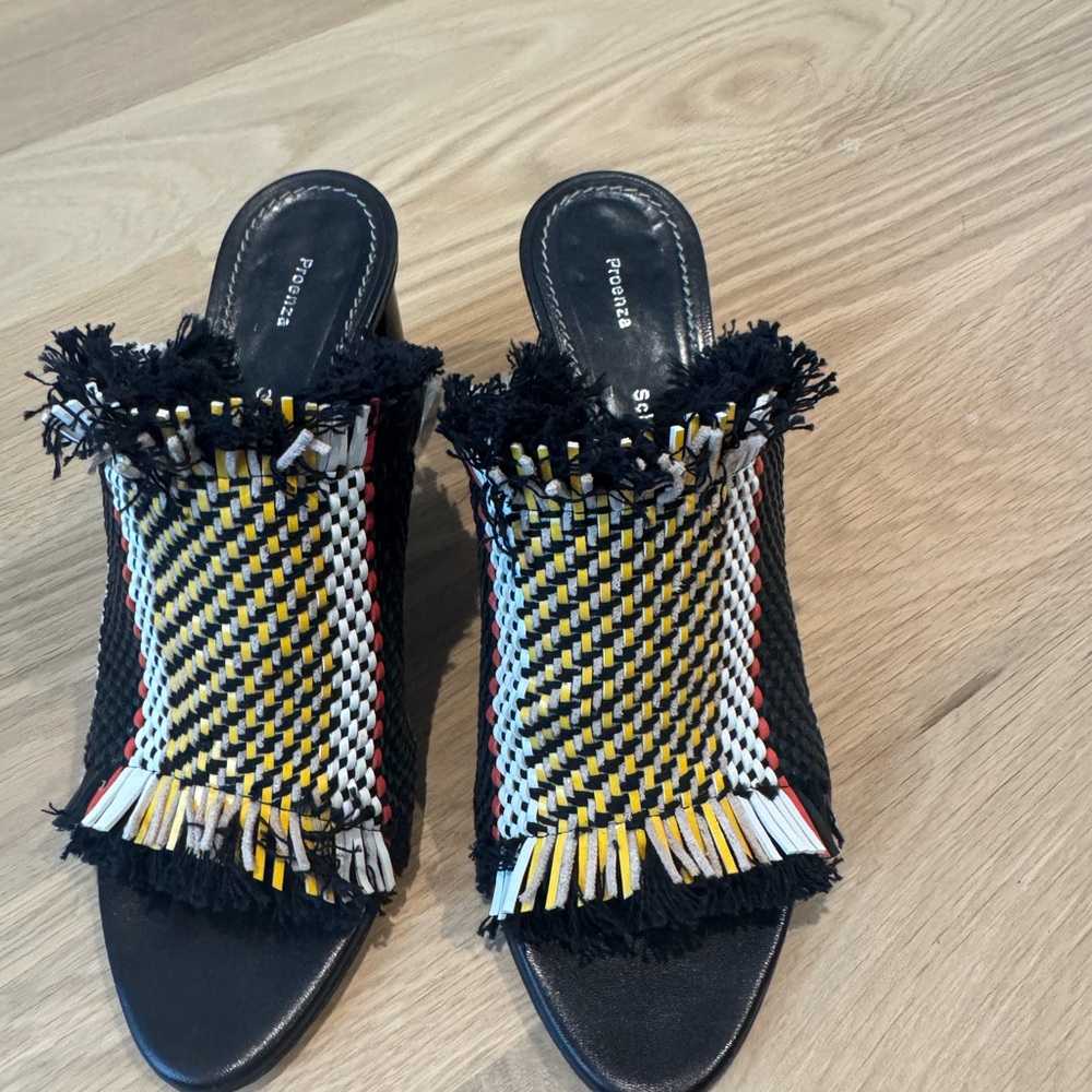 Proenza Schouler Multicolor Woven Fringe Slides